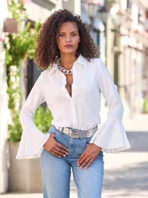 Alexa Flare Sleeve Shirt White