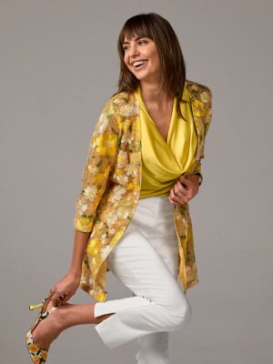 Sequin Embroidered Mesh Hip Length Duster Yellow Multi