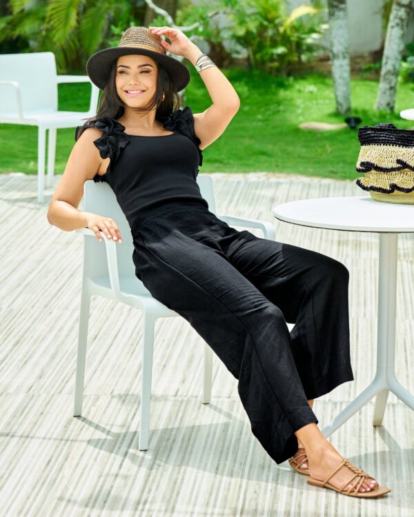Malibu Linen Cropped Pant Black