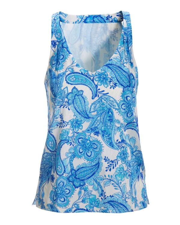 Blue Wave Paisley Print Nikki V-Neck Charmeuse Blouse Blue - Image 2