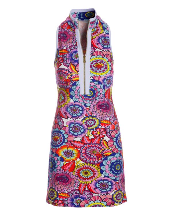 Montauk Blooms Abstract Chic-Zip Sleeveless Print Dress Multi - Image 2