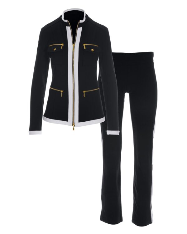Chic Zippered Sport Coordinate Set Black White - Image 2