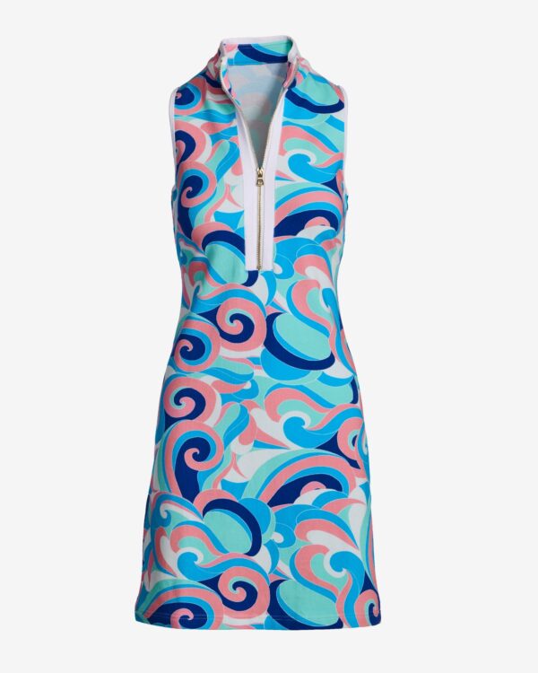 Chic Zip Printed Sleeveless Dress Sporty Abstract - Image 2