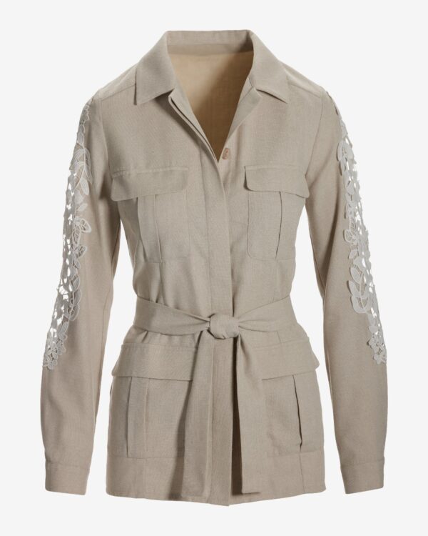 Lace Inset Linen Utility Jacket Tan - Image 2