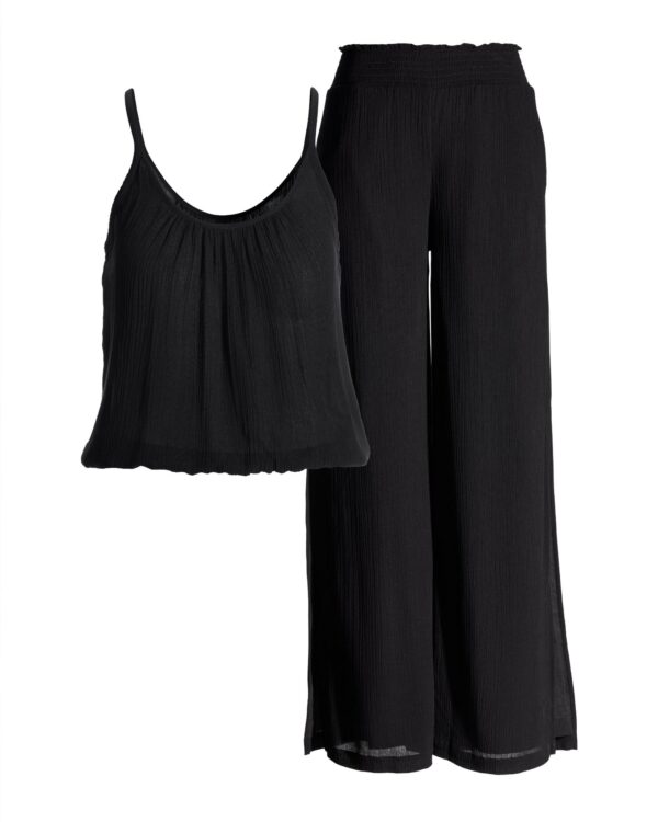 Gauze Blouson Top and Wide Leg Lounge Set Proper Black - Image 2