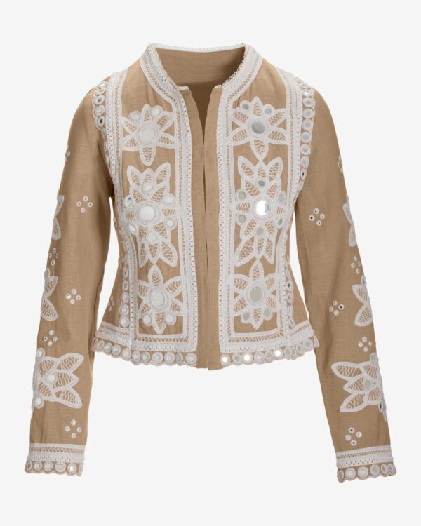 Mirror Embellished and Embroidered Linen Jacket Sesame - Image 2