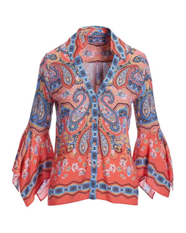 Border Print Flare Sleeve Shirt Multi - Image 2