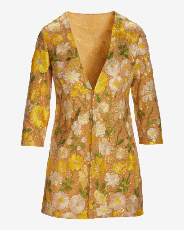 Sequin Embroidered Mesh Hip Length Duster Yellow Multi - Image 2