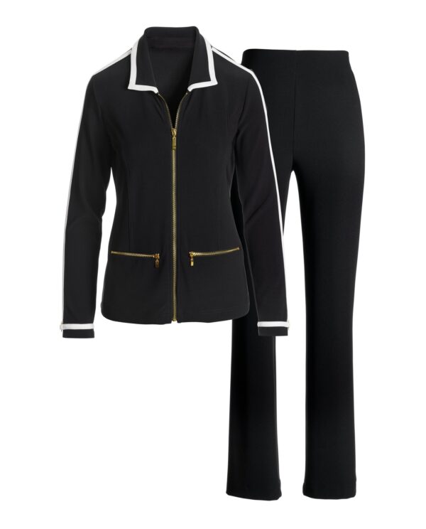 Beyond Travel Piped Collared Sport Set Jet Black/Ivory Coast - Image 2