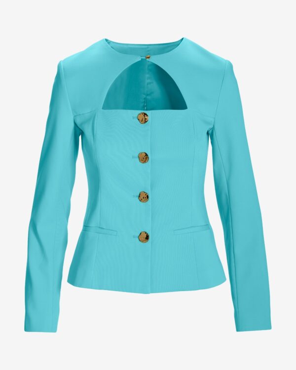 Modern Cutout Novelty Button Peplum Blazer Blue Radiance - Image 2